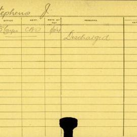 Staff Card - Stephens, J - employed 1919