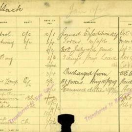 Staff Card - Stack, E - employed 1909-1920