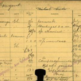 Staff Card - Nugent, Victor - employed 1909-1920