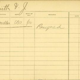 Staff Card - Smith, VJ - employed 1920