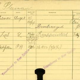 Staff Card - Sleeman, R - employed 1915-1922