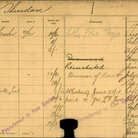 Staff Card - Sheridan, D - employed 1903-1922