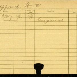 Staff Card - Sheppard, HW - employed 1918