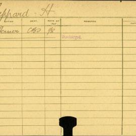 Staff Card - Sheppard, H - employed 1918