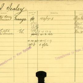 Staff Card - Sealey, JS - employed 1918-1922