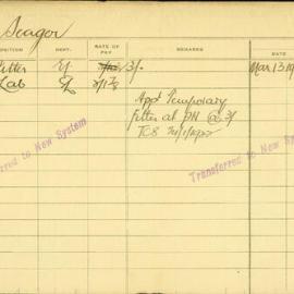 Staff Card - Seager, C - employed 1921-1922