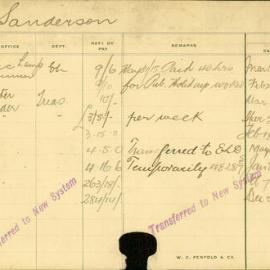 Staff Card - Sanderson, F - employed 1912-1921