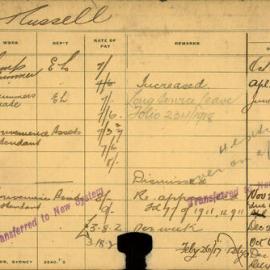 Staff Card - Russell, T - employed 1916-1921