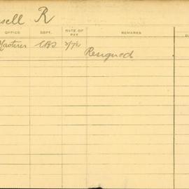 Staff Card - Russell, R - employed 1920