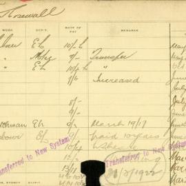 Staff Card - Rosewall, W - employed 1907-1921