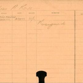 Staff Card - Rose, B (Miss) - employed 1915-1916