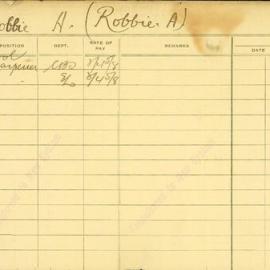 Staff Card - Robbie, A - employed 1921