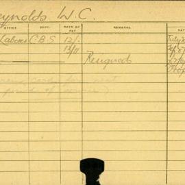 Staff Card - Reynolds, WC - employed 1919-1920