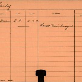 Staff Card - Reidy, J - employed 1910-1911