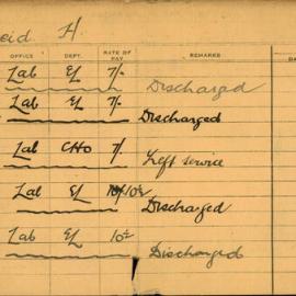 Staff Card - Reid, H - employed 1904-1907