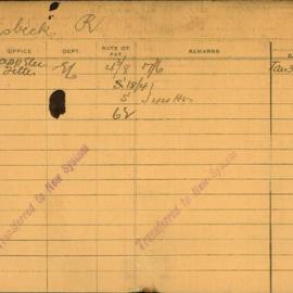 Staff Card - Raisbeck, R - employed 1920-1921