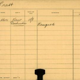 Staff Card - Pratt, H - employed 1908-1909