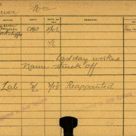 Staff Card - Power, William - employed 1919-1921