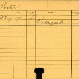 Staff Card - Porter, R - employed 1915-1916