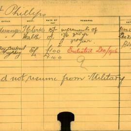 Staff Card - Phillips, H - employed 1915-1919