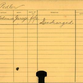 Staff Card - Pedler, P - employed 1915-1916