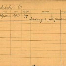 Staff Card - Patrick, C - employed 1921