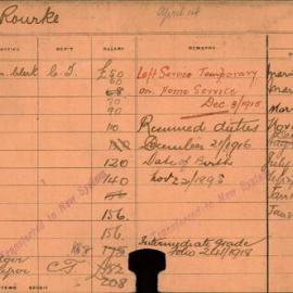 Staff Card - O'Rourke, J - employed 1912-1921