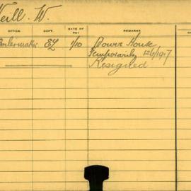 Staff Card - O'Neill, W - employed 1917-1918