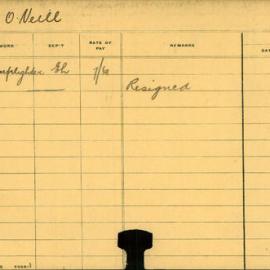 Staff Card - O'Neill, C - employed 1910