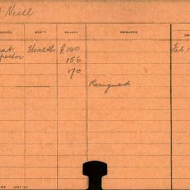 Staff Card - O'Neill, A - employed 1909-1911