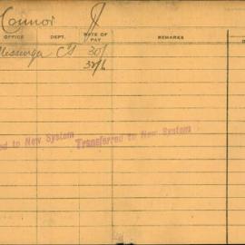 Staff Card - O'Connor, J - employed 1921