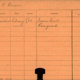 Staff Card - O'Brien, JJ - employed 1909