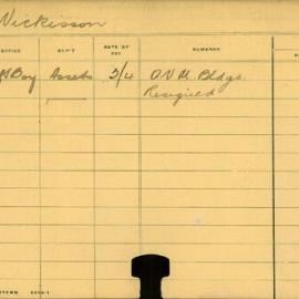 Staff Card - Nickisson, A - employed 1911