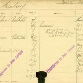 Staff Card - Mulrey, L - employed 1891-1920