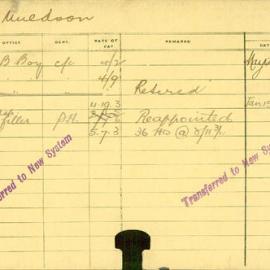 Staff Card - Muldoon, A - employed 1915-1920