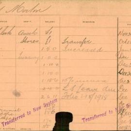 Staff Card - Morton, G - employed 1907-1921