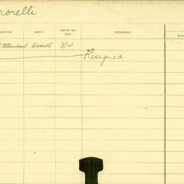 Staff Card - Morelli, G - employed 1913