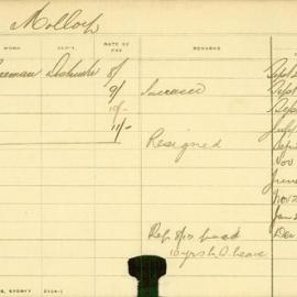 Staff Card - Molloy, M - employed 1903-1913