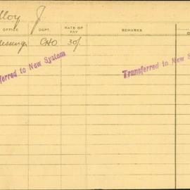 Staff Card - Molloy, J - employed 1921