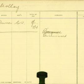 Staff Card - Molloy, A - employed 1911-1912