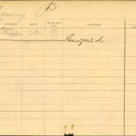 Staff Card - Meaney, P - employed 1920