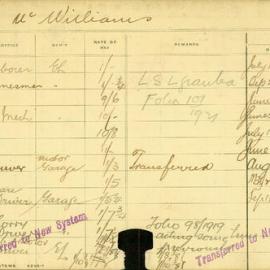 Staff Card - McWilliams, A - employed 1911-1920