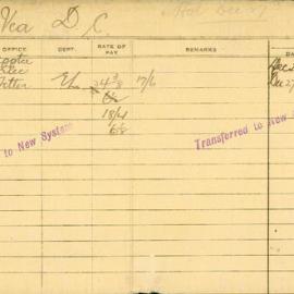 Staff Card - McVea, DC - employed 1920-1921
