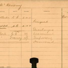 Staff Card - McMenemy, H - employed 1910-1915