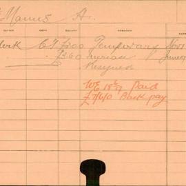 Staff Card - McManus, A - employed 1914-1916