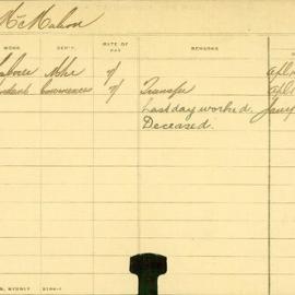 Staff Card - McMahon, Philip - employed 1879-1908