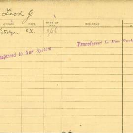 Staff Card - McLeod, J - employed 1921