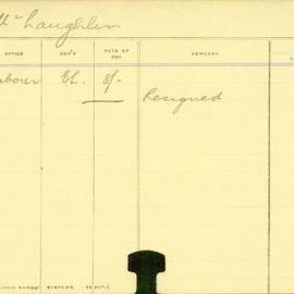 Staff Card - McLaughlin, P - employed 1911-1912