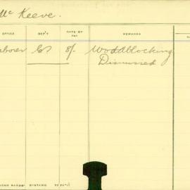 Staff Card - McKeeve, H - employed 1911