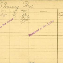 Staff Card - McInerny, Thomas - employed 1920
